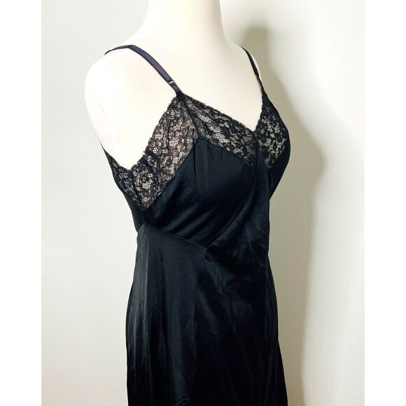 VTG 1960s Van Raalte Black Full Slip Lace Nylon Under Garment Made in USA Sz 36 - Picture 4 of 6